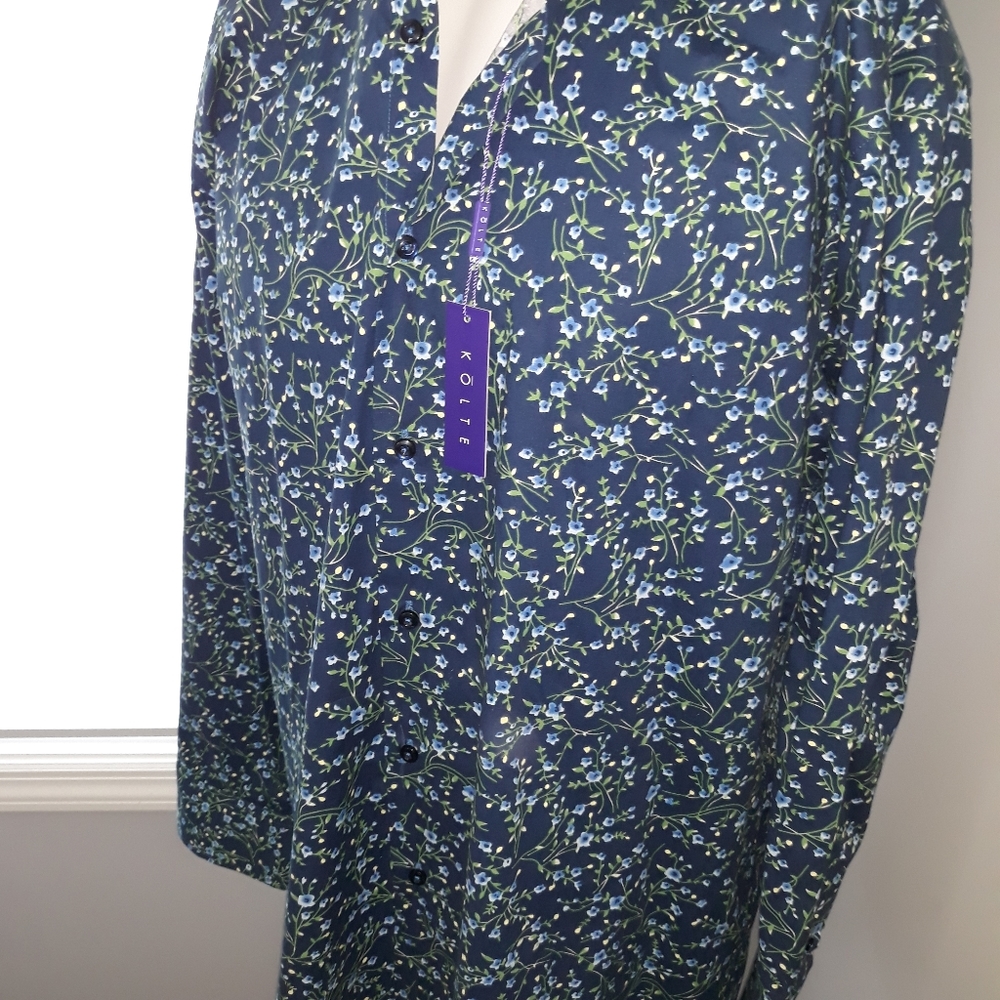 Kolte mens blue floral cotton shirt. NWT. XL. 17.5 neck - Picture 6 of 7